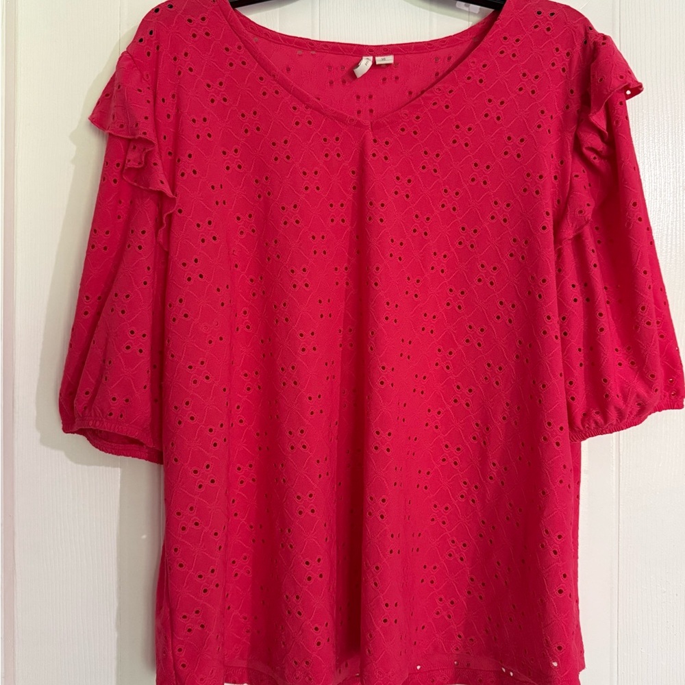 Women's Bright Pink Eyelet Top